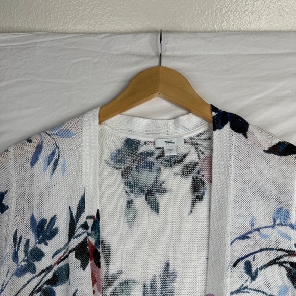 J. Jill Linen Blend White Floral Print Open Front Duster Cardigan‎ Size Small - Picture 4 of 10